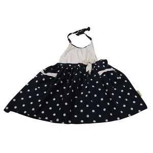 Sur La Table Apron Womens OS Black White Polka Dot Cotton Halter Bib Pockets